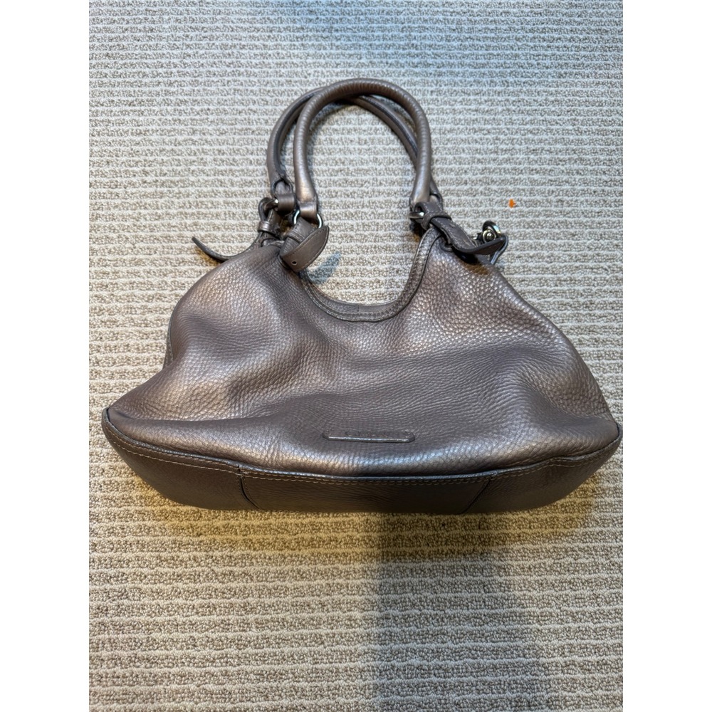 Cole Haan Metallic Pewter Pebbled Leather Hobo Shoulder Bag Gunmetal Hardware